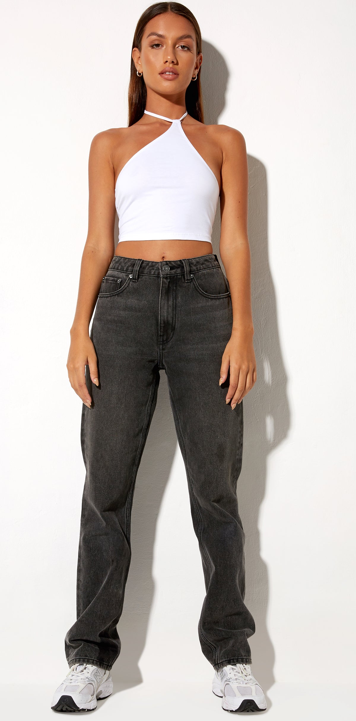 High Waisted Straight Leg Black Wash Denim Jeans | Jess – motelrocks.com