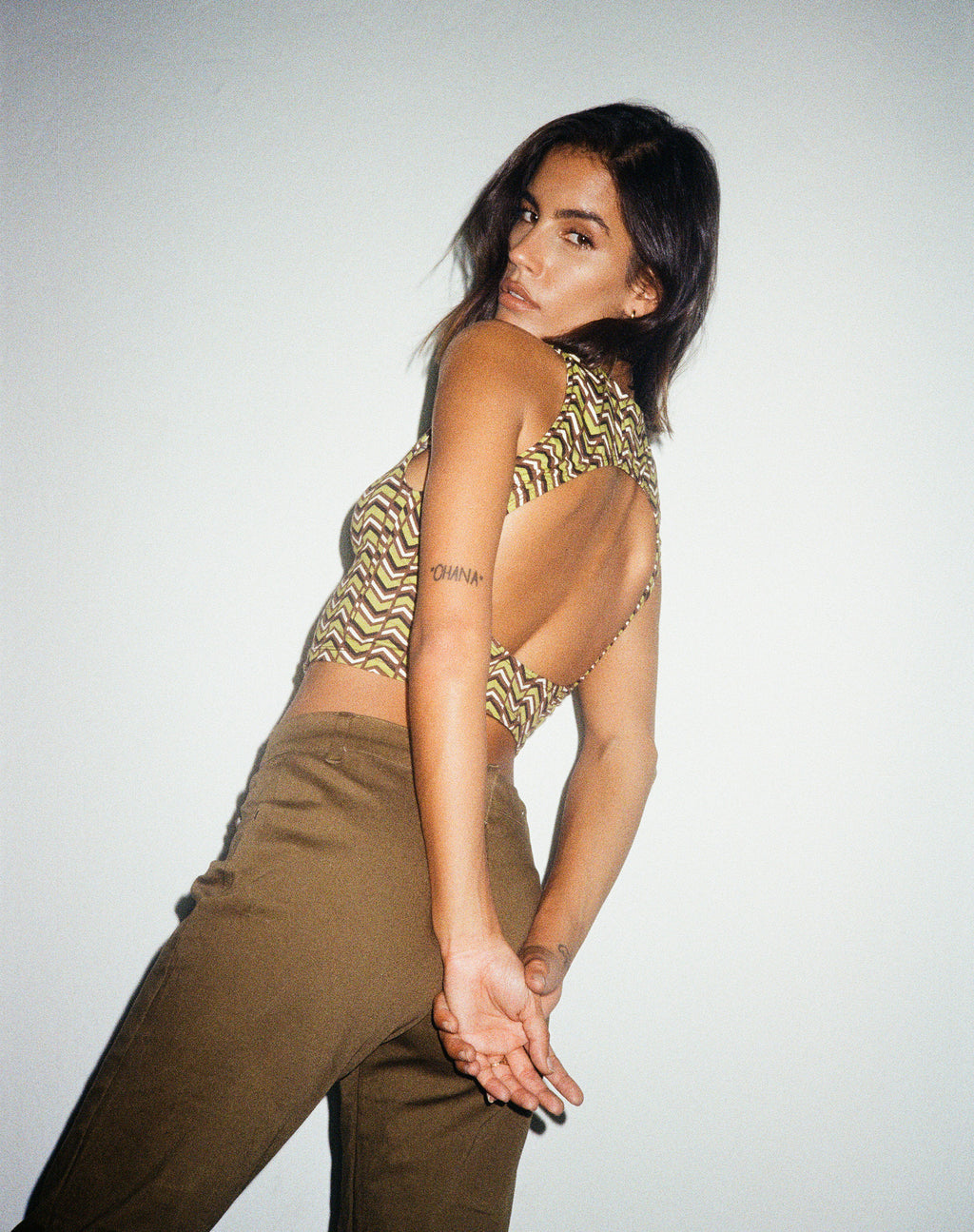 Maci Crop Top in Chevron Green