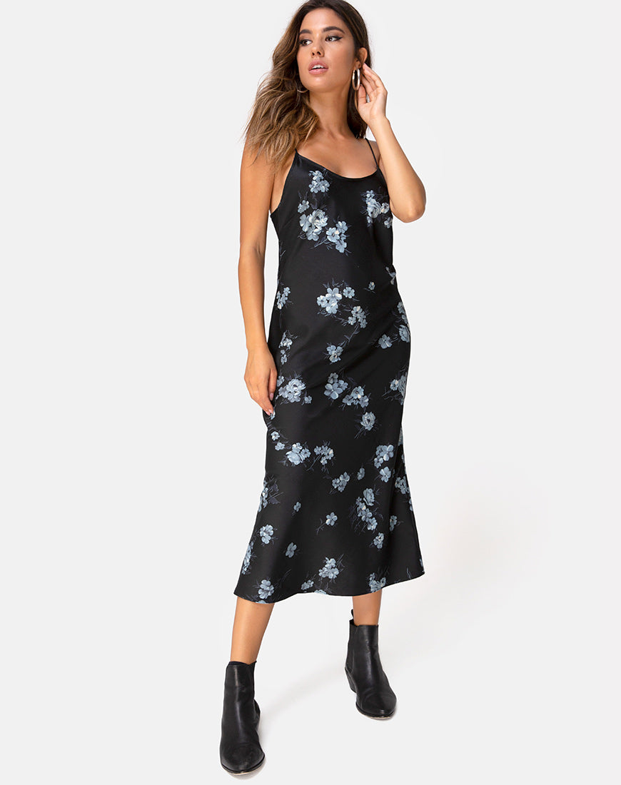 Image of Julia Maxi Dress in Mono Flower Black Satin