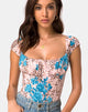 Image of Kalina Bodice in Jungle Flower Blue and Cream