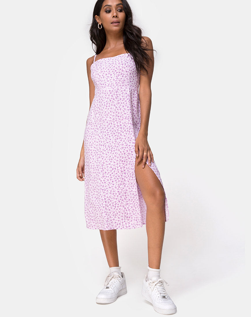 Image of Kaoya Midi Dress in Ditsy Rose Lilac
