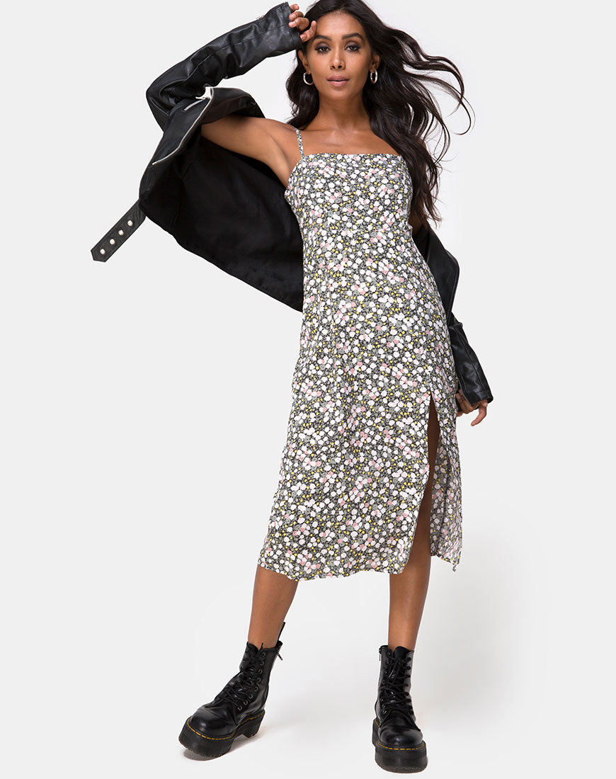 Image of Kaoya Midi Dress in Floral Field Olive