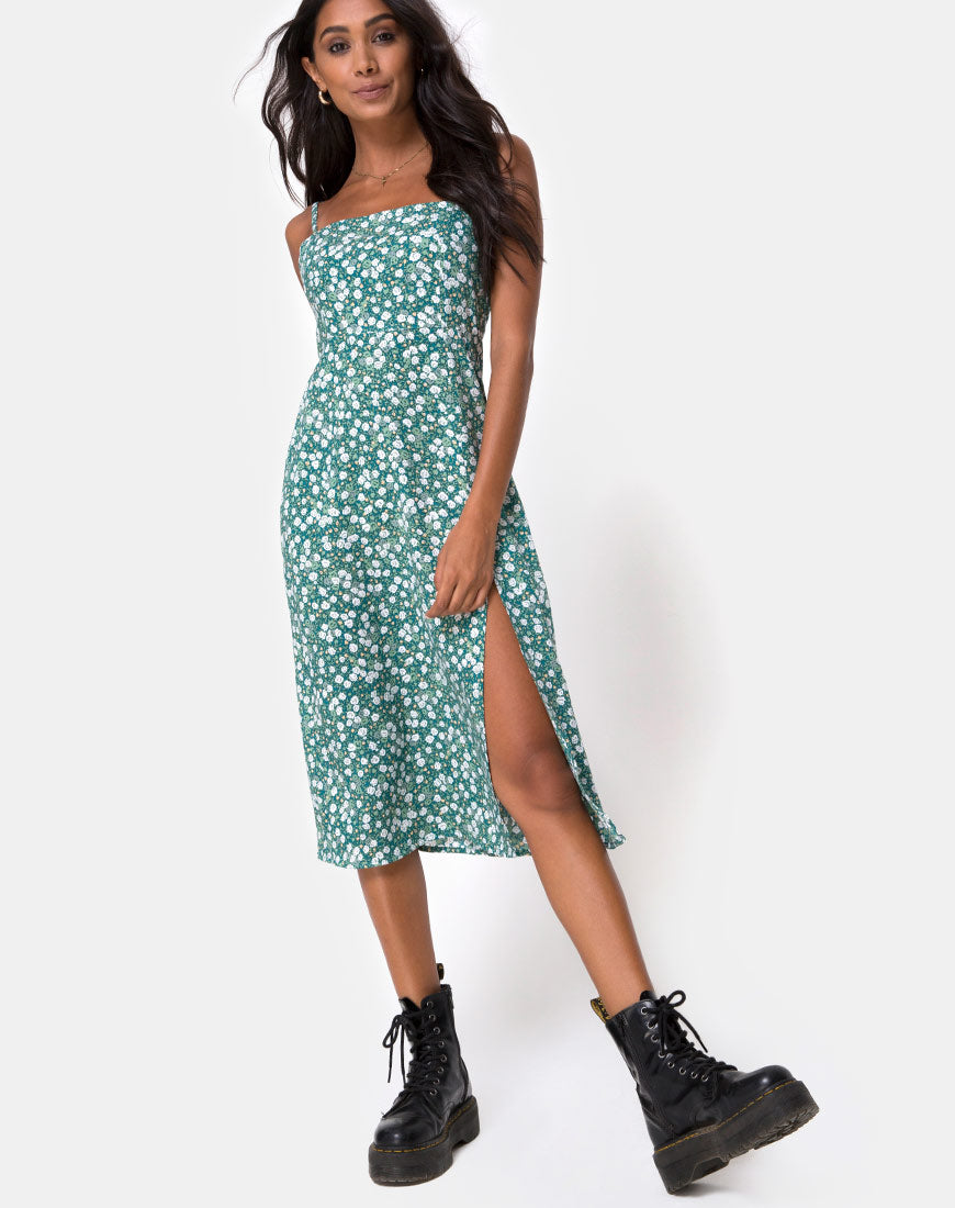 Image of Kaoya Midi Dress in Floral Field Green