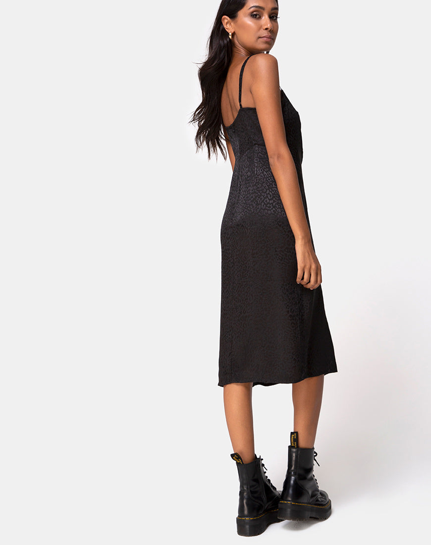 Image of Kaoya Midi Dress in Satin Cheetah Black