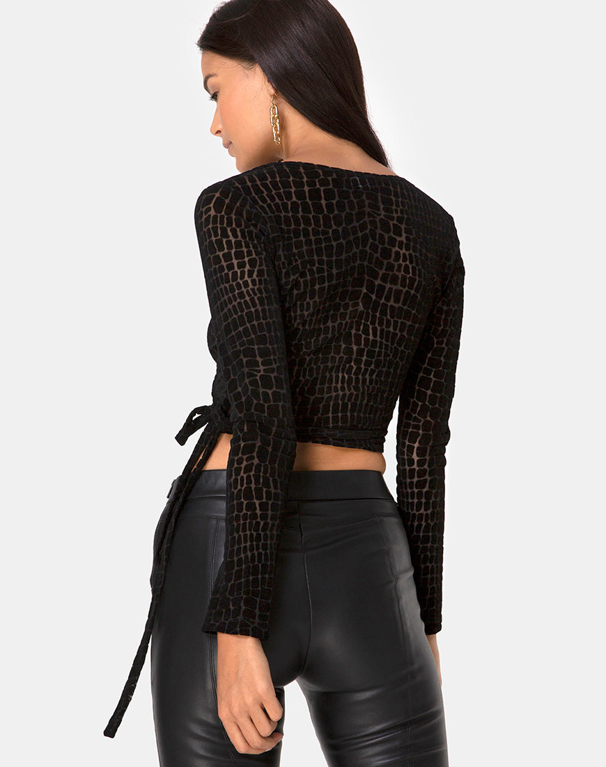 Image of Kayak Wrap Top in Croc Flock Black