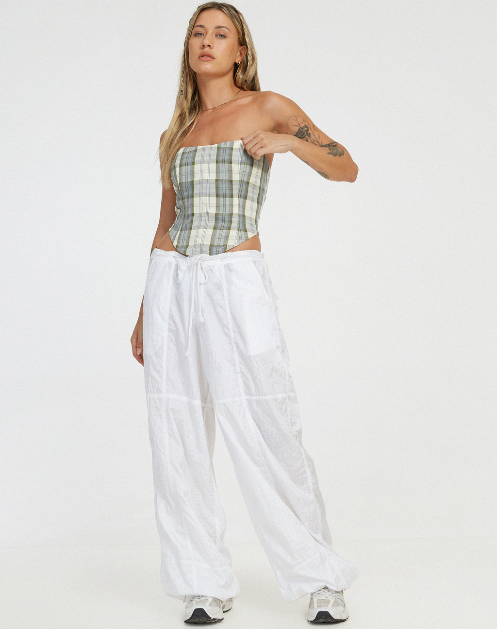 Kayashi Corset in Check Green and Cream