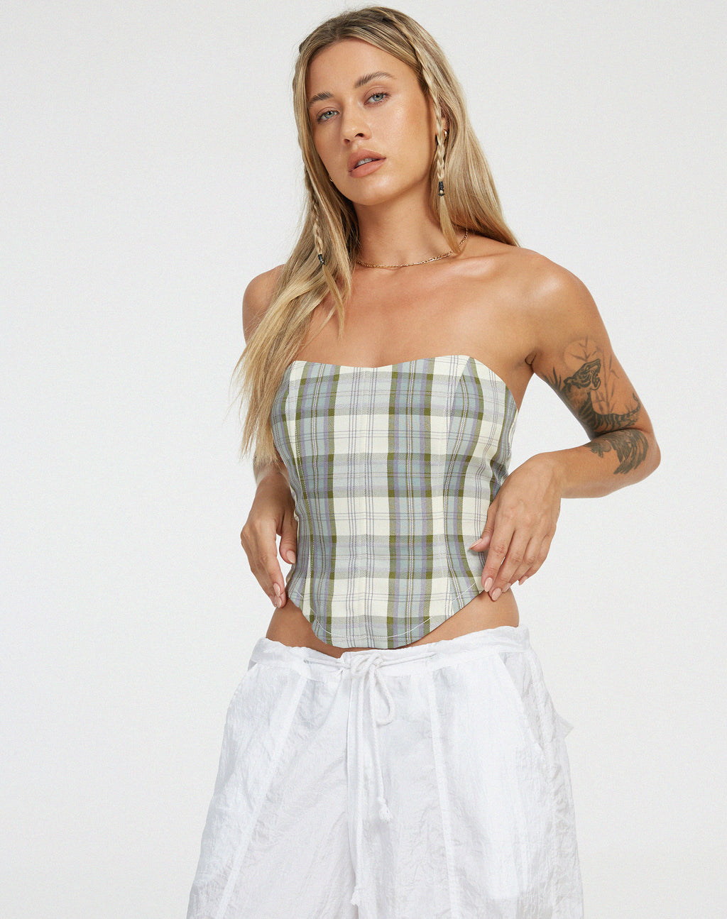 Kayashi Corset in Check Green and Cream