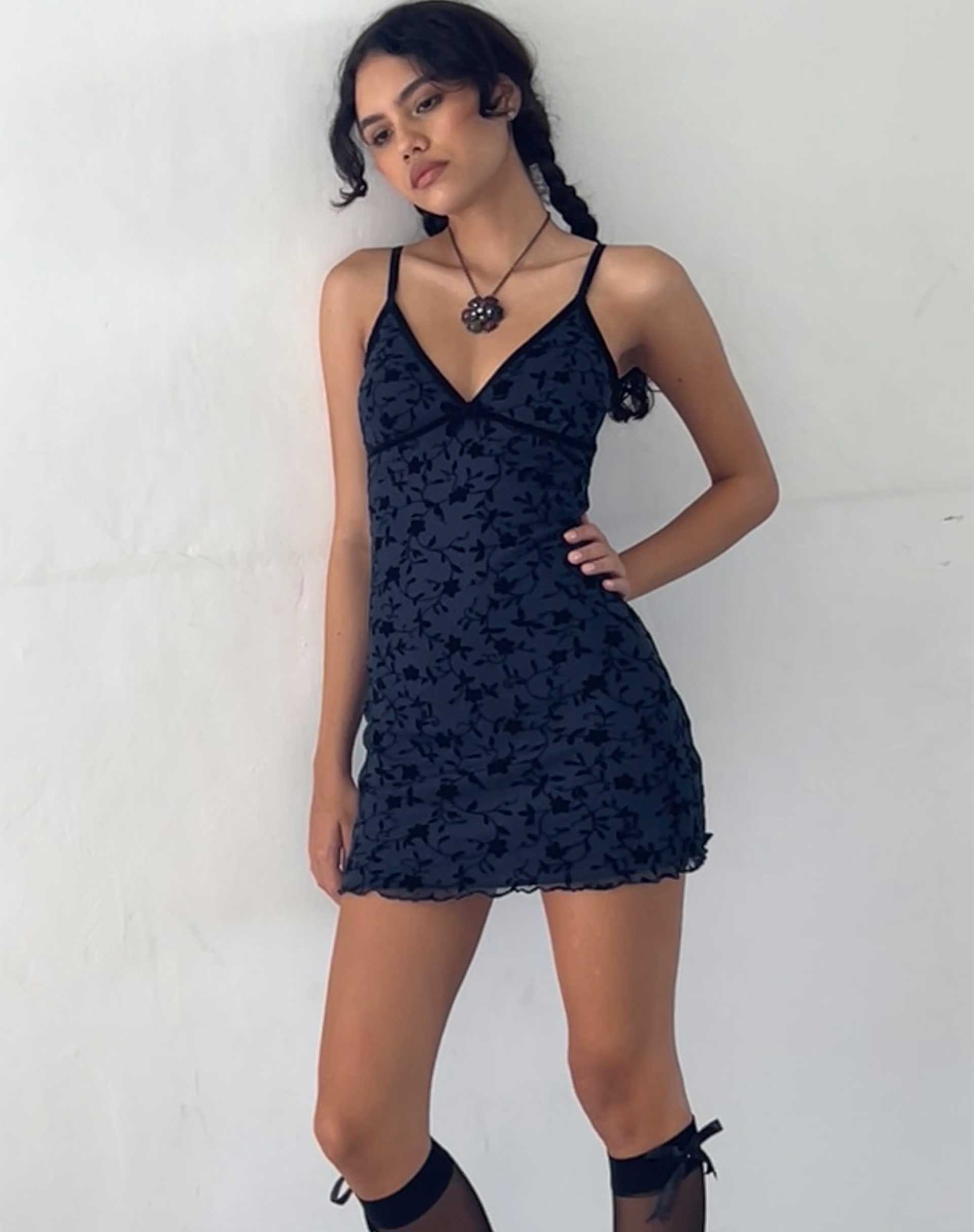 motel kasila mini dress black daisy flock Motel Kasila Mini Dress Black Daisy Flock (NEW)
