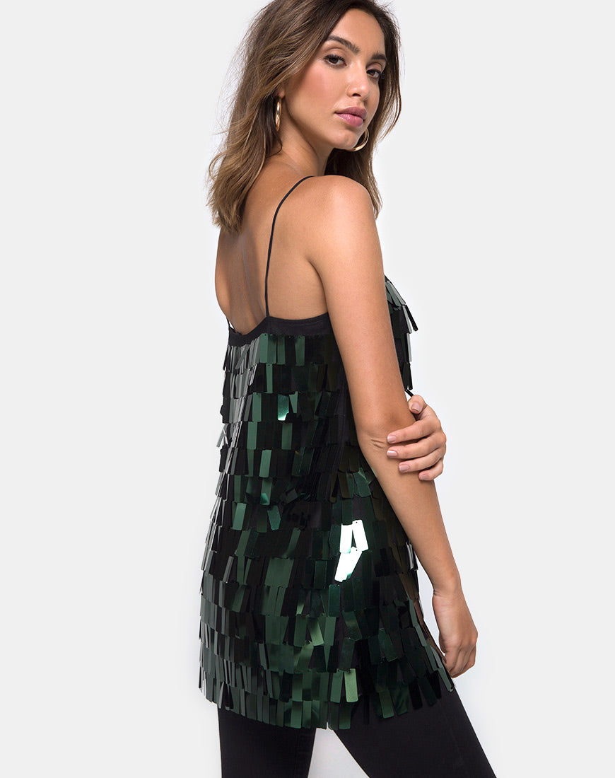 Image of Keke Long Top in Dangle Sequin Forest Green