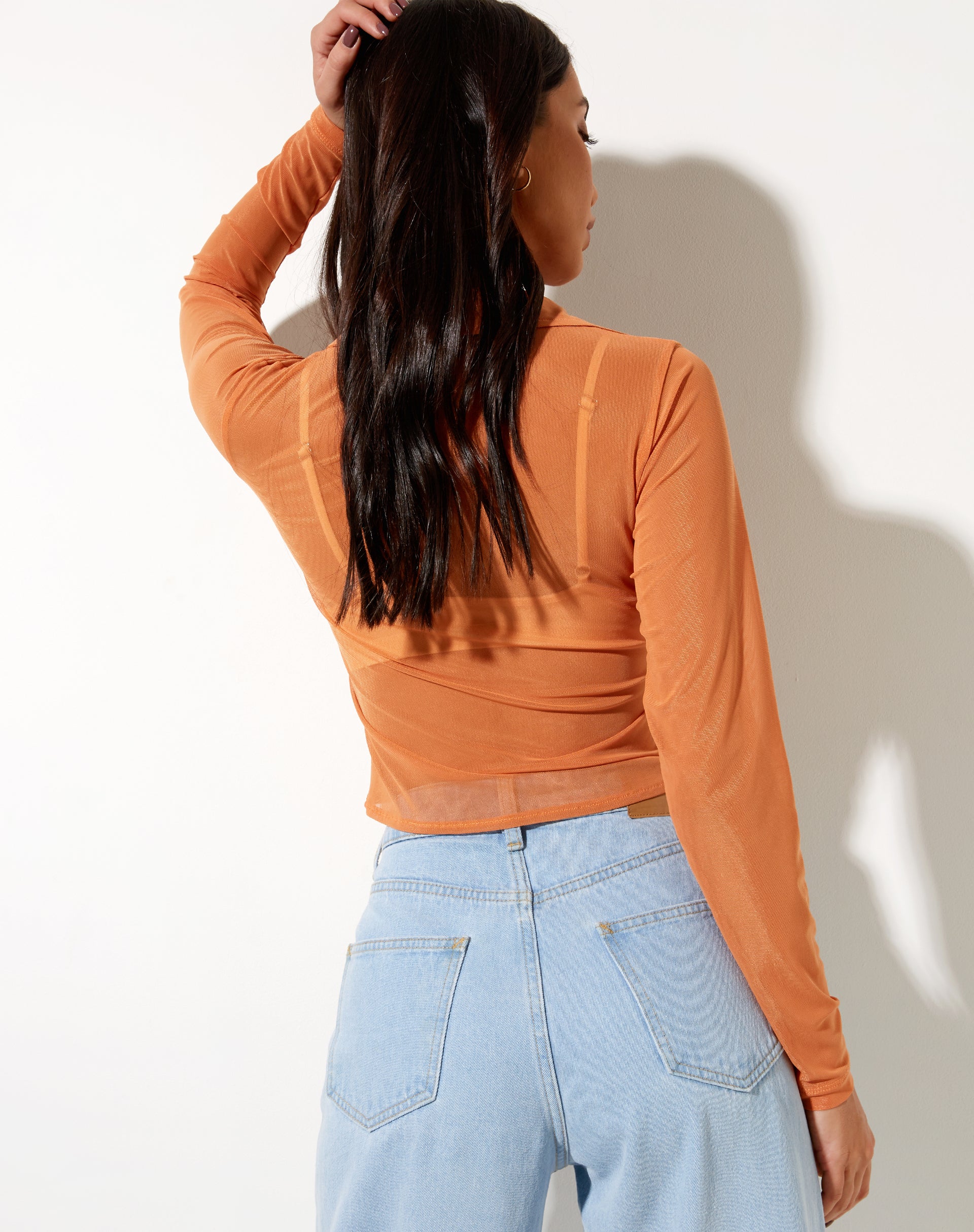 Mesh Orange Button Up Shirt | Kelly – motelrocks.com