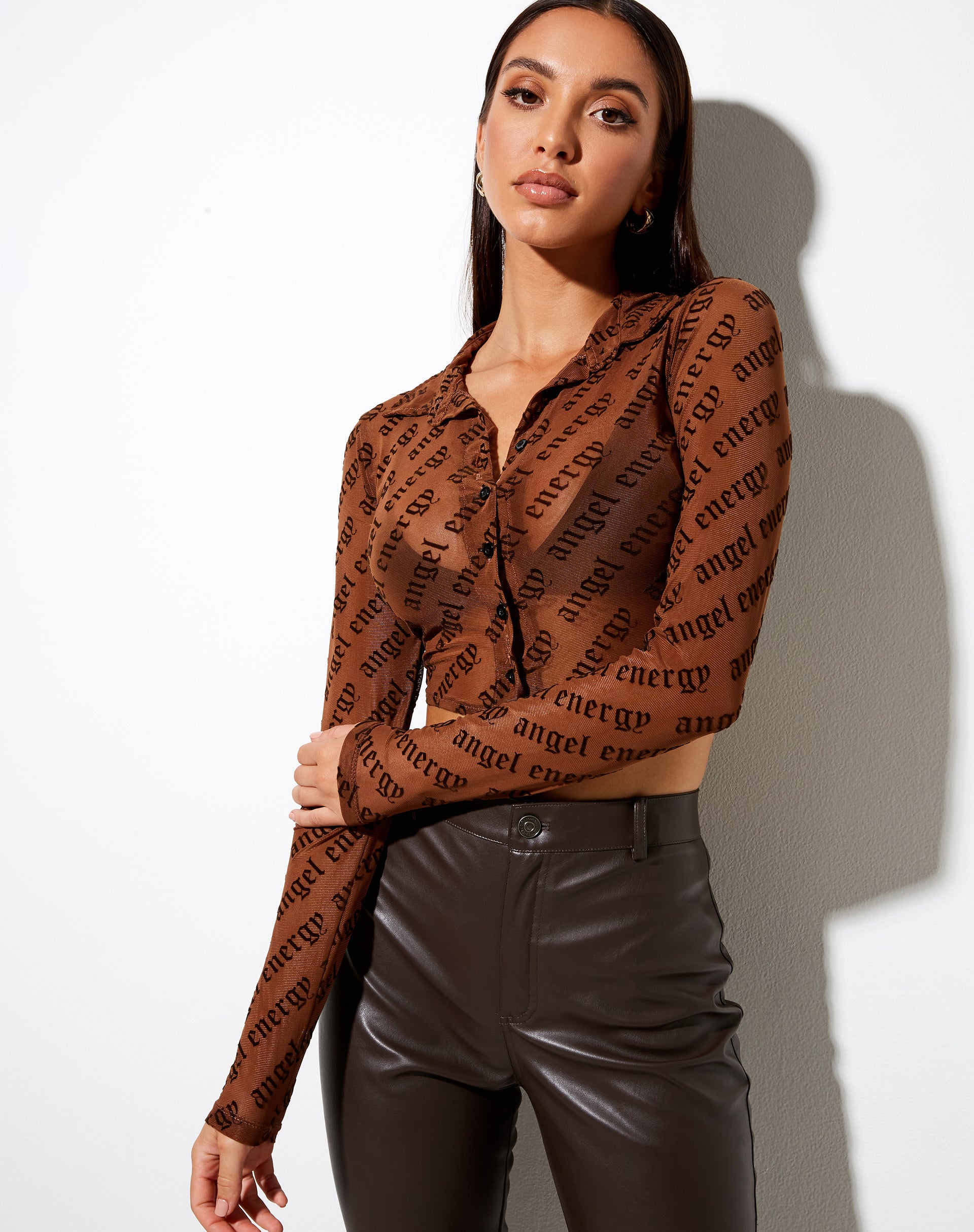 Image of Kendal Long Sleeve Shirt in Brown Angel Energy Flock