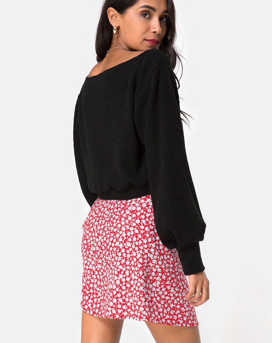 Kheb A-line Skirt in Ditsy Rose Red and Silver