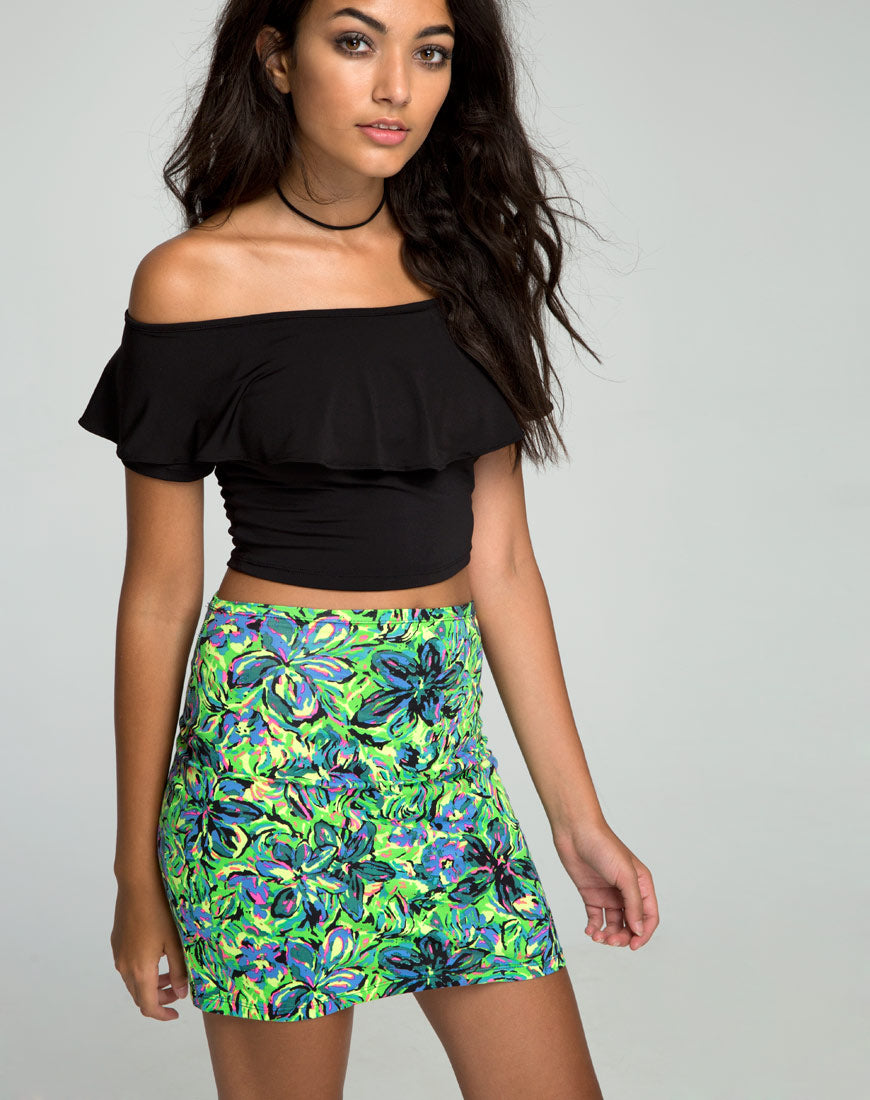 Image of Kimmy Bodycon Skirt in Fluro Flower Citrus