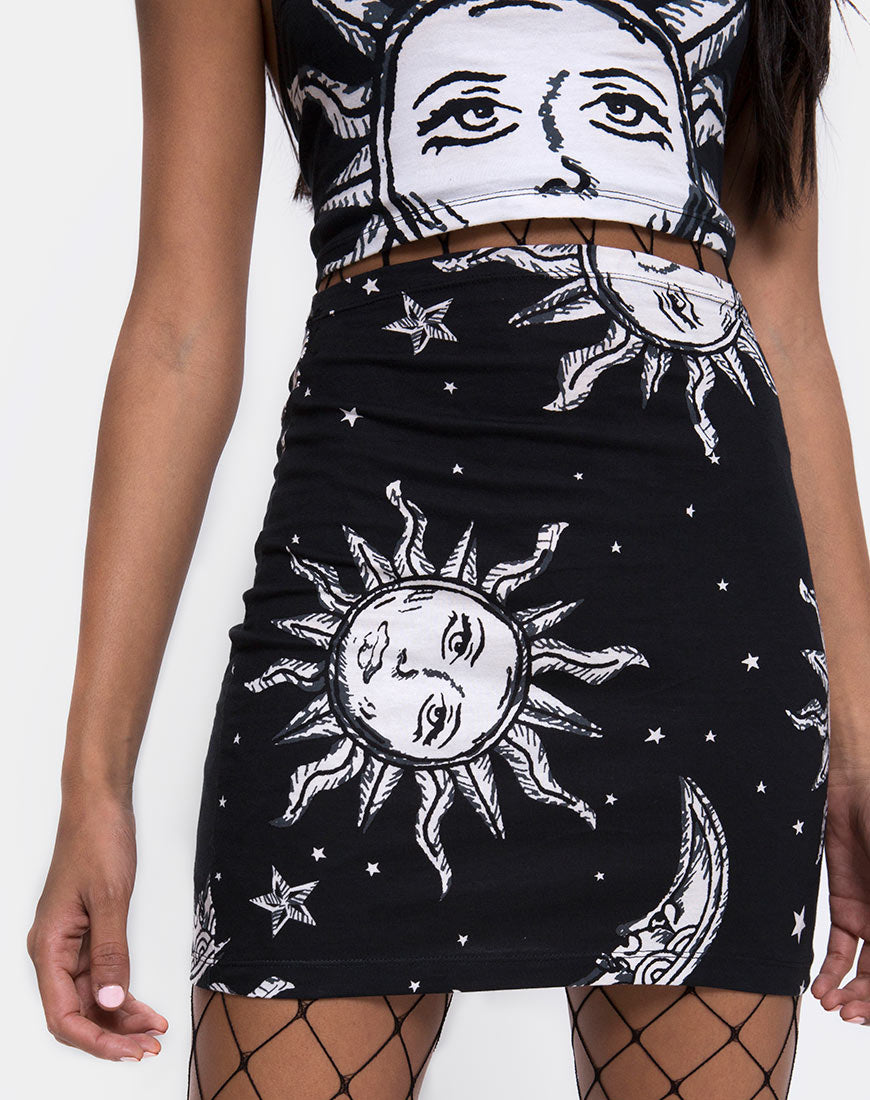 Image of Kimmy Bodycon Skirt in Oversize Sun Moon and Stars