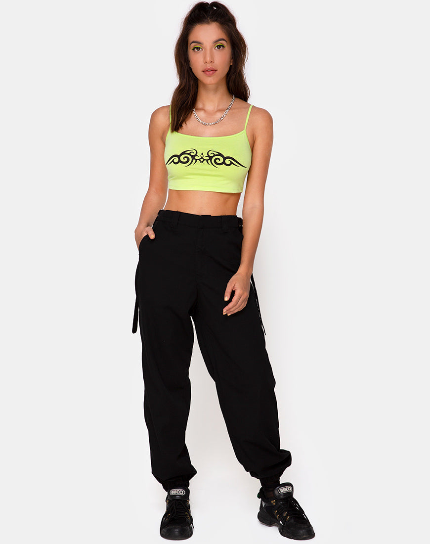 Image of Kini Crop Top in Green with Black Tribal Placement