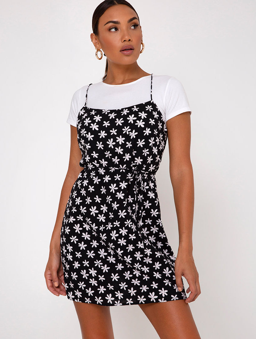 90's Daisy Black White Floral Slip Dress | Kinley – motelrocks.com