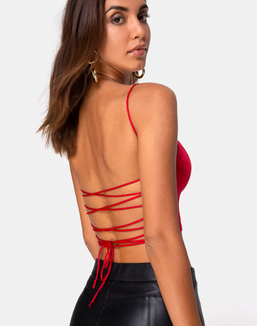 Image of Ozka Crop Top in Satin Red