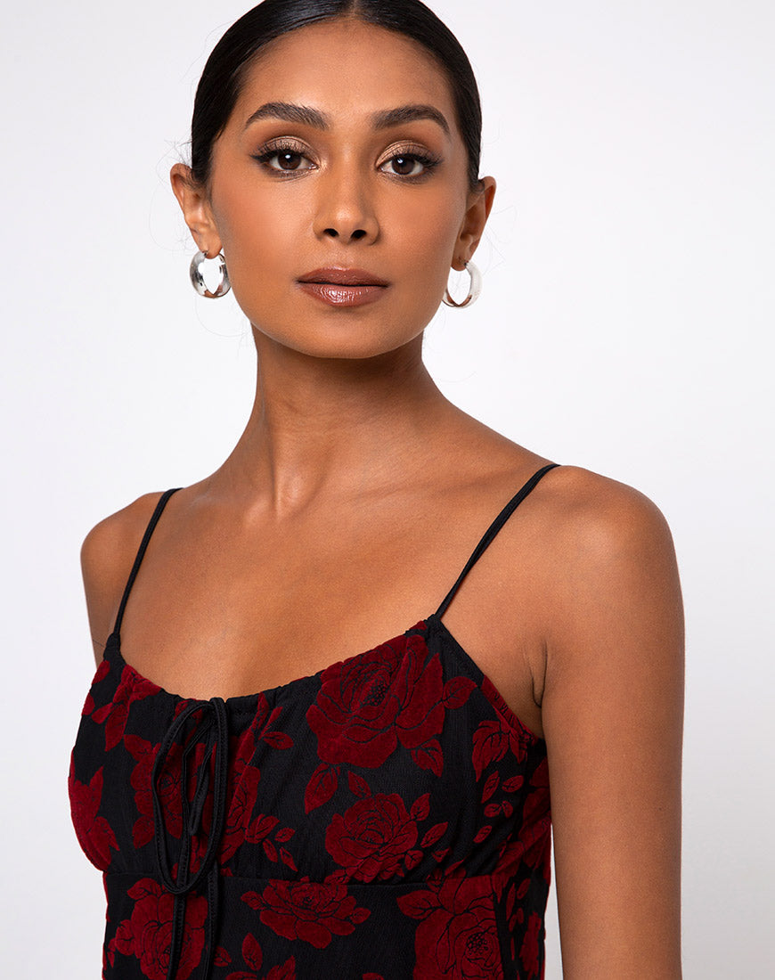 motel rocks black and red dress Exily Mini Dress in Brocade Flower Black and Red