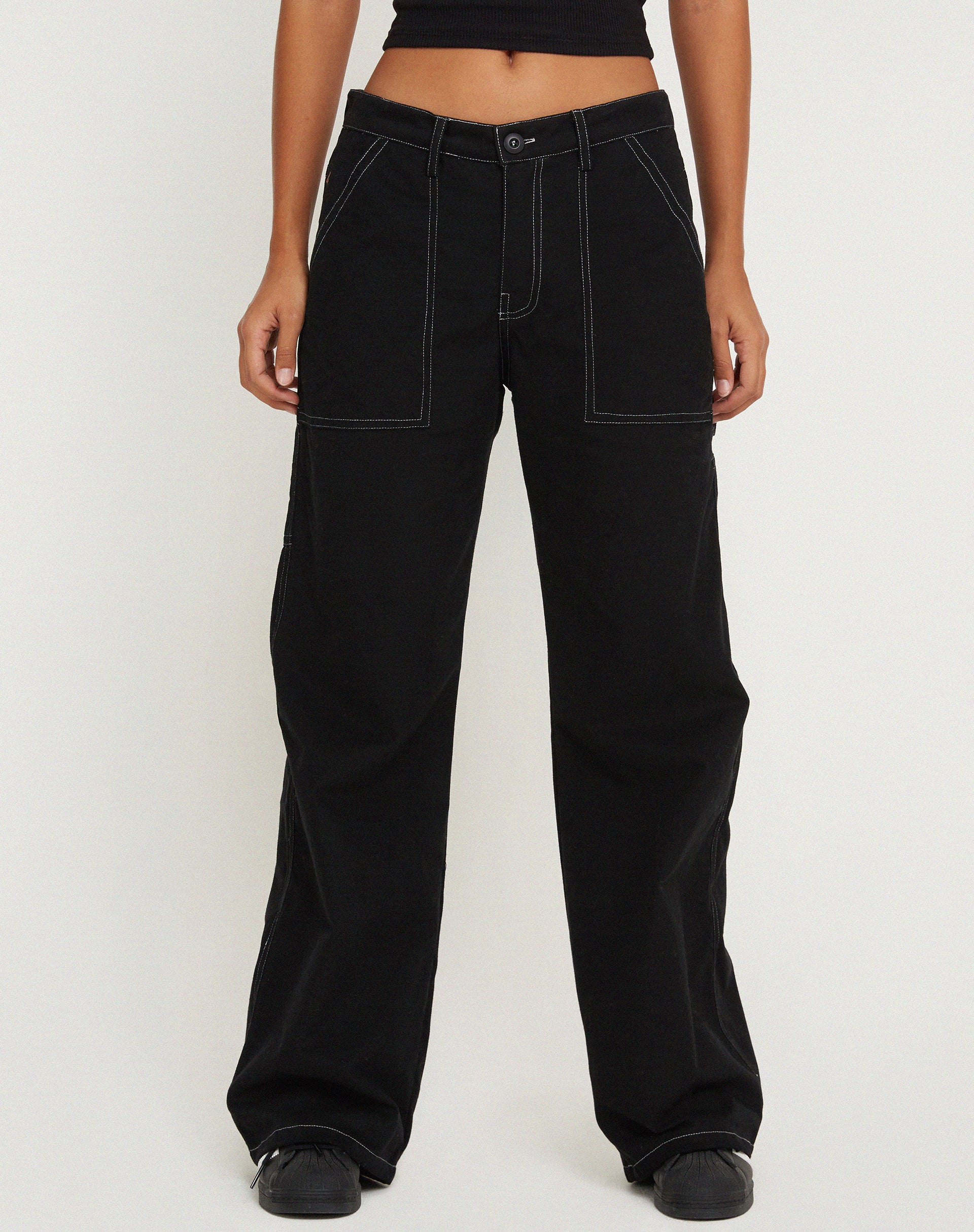 image of Kusnaedi Wide Leg Trouser in Black and White Top Stitch