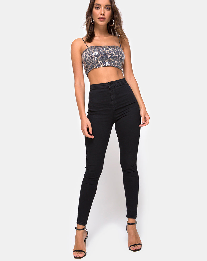 Image of Kylie Crop Top in Leopard Clear Sequin