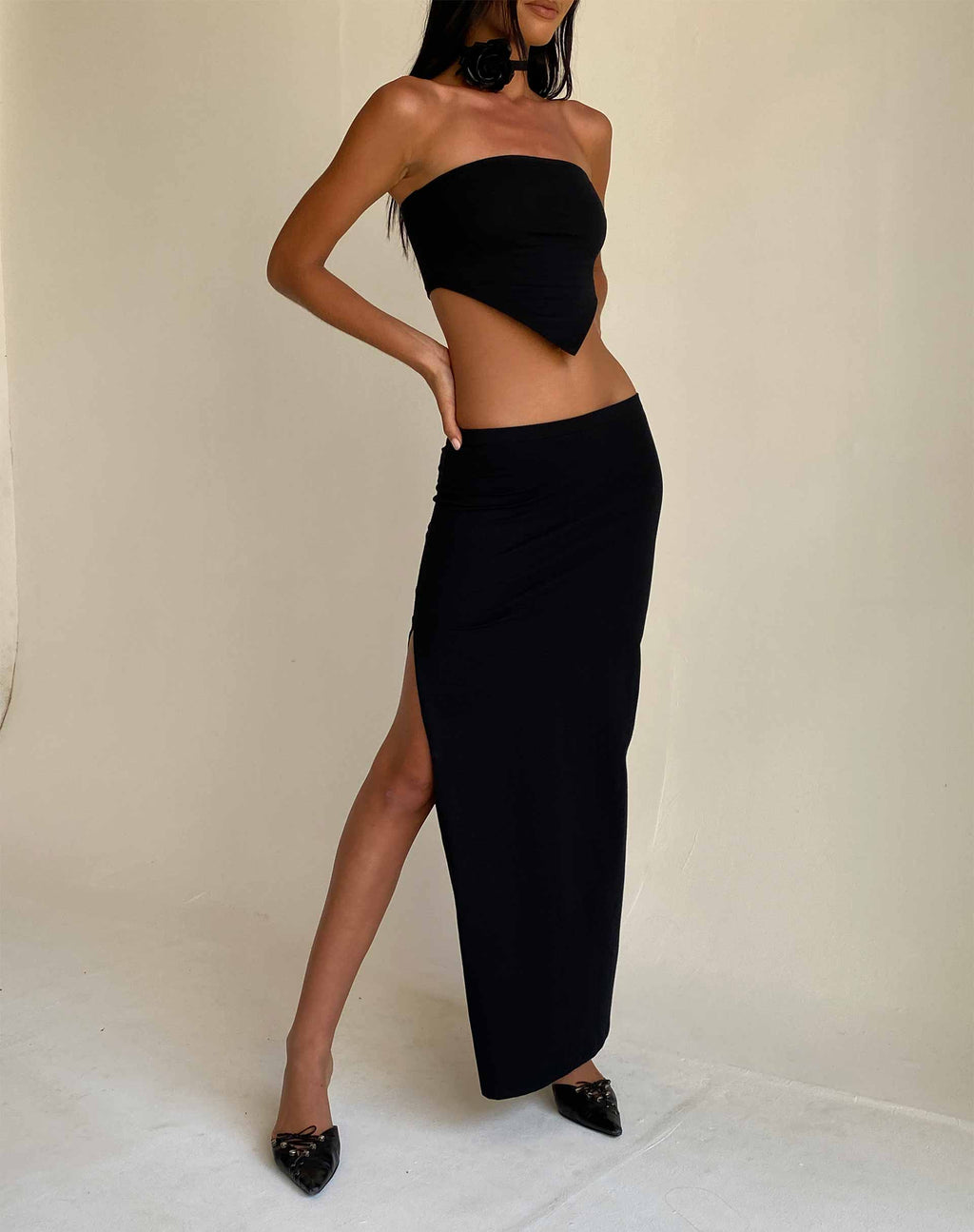 Stusie Split Hem Maxi Skirt in Black