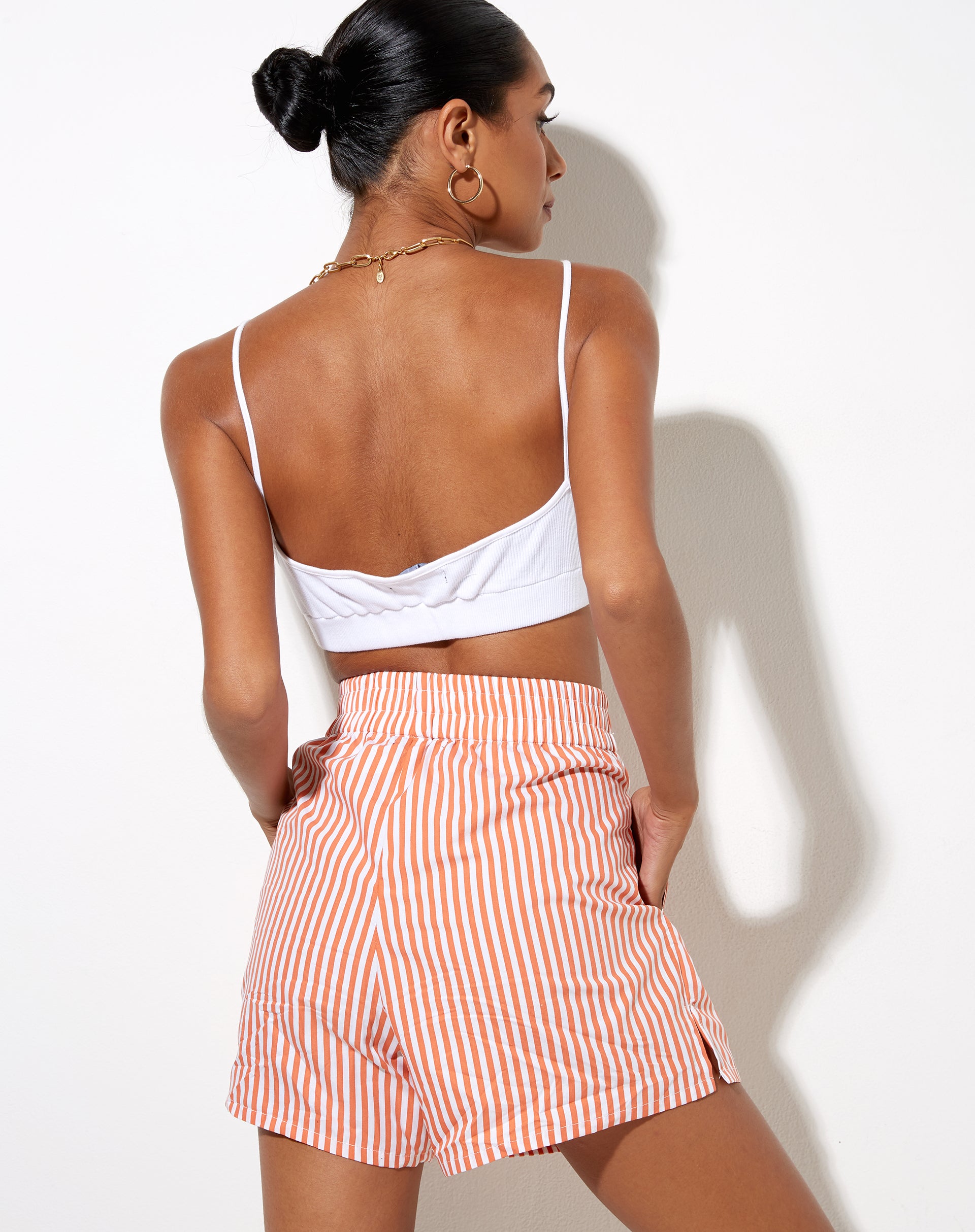 Orange and White Horizontal Stripe Elasticated Waist Shorts Lala