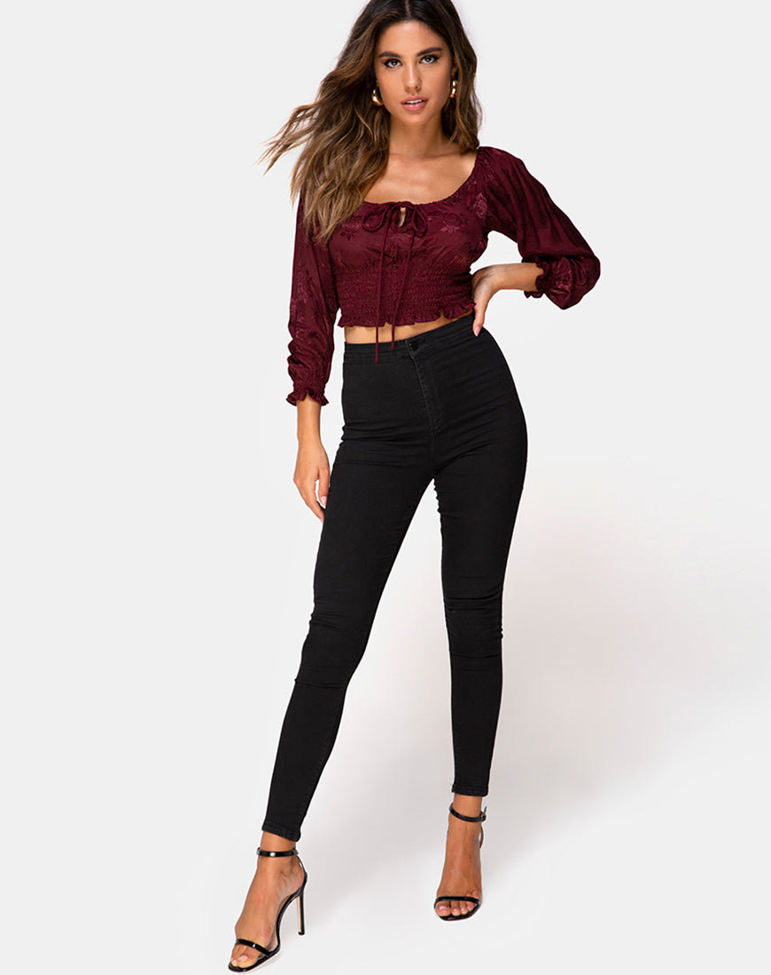 Image of Lancer Crop Top in Satin Rose Burgundy
