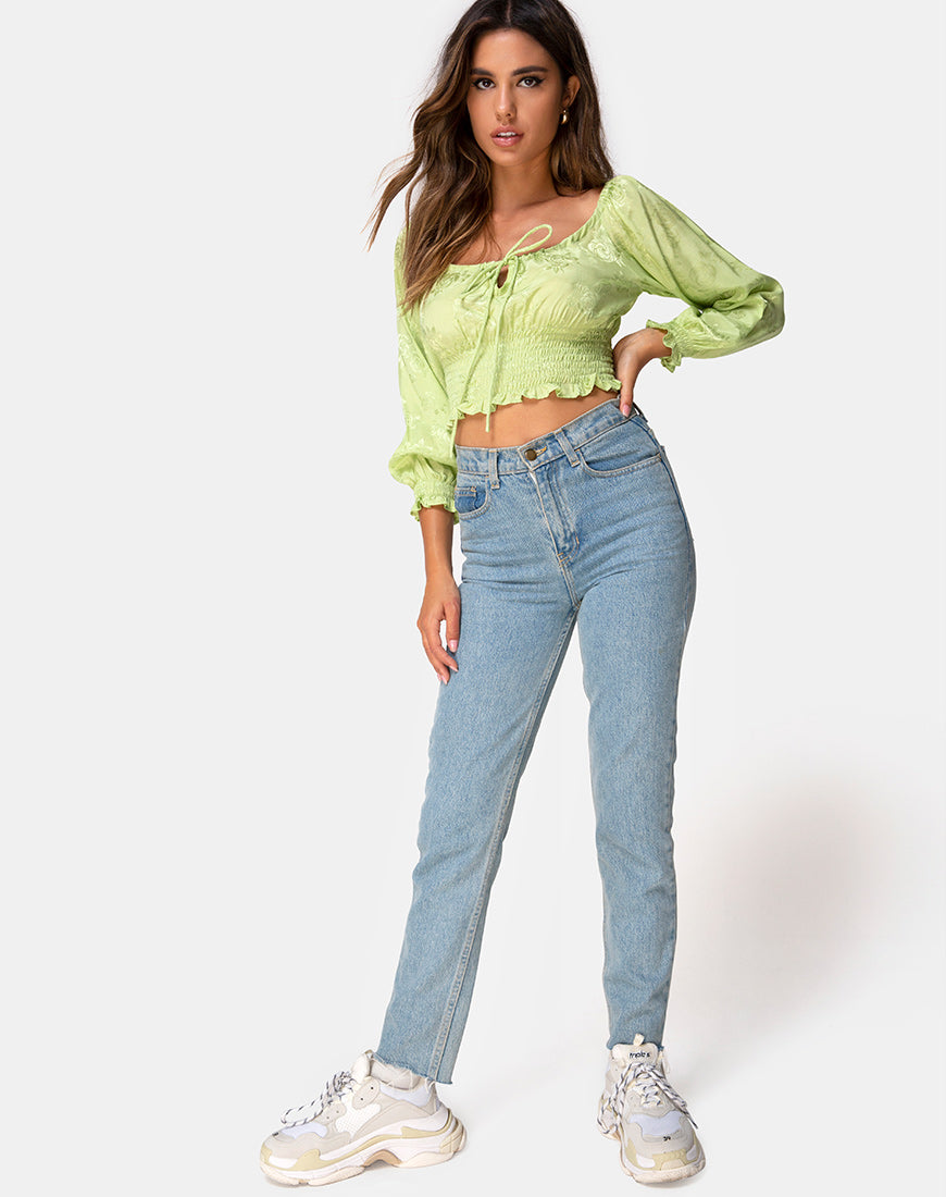 Image of Lancer Crop Top in Satin Rose Lime