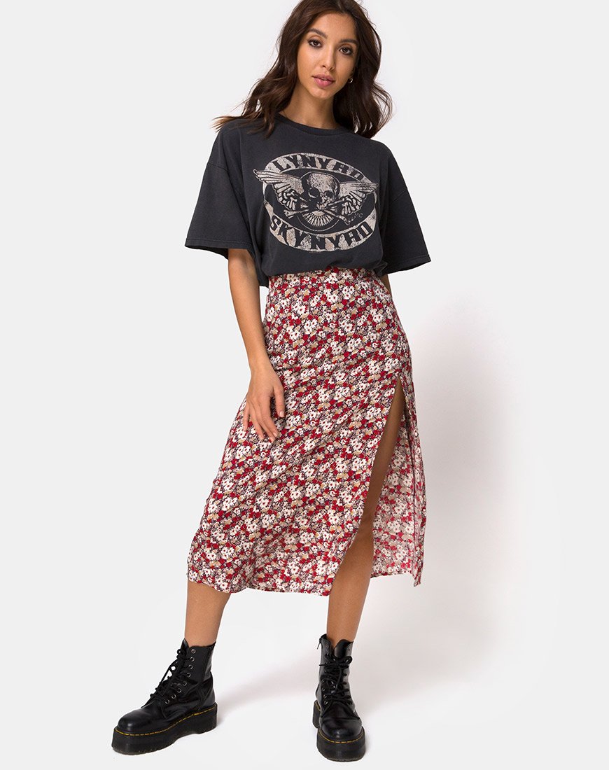 Image of Saika Midi Skirt in Floral Charm Red