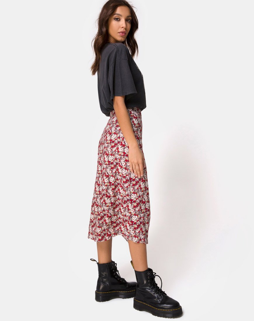 Image of Saika Midi Skirt in Floral Charm Red