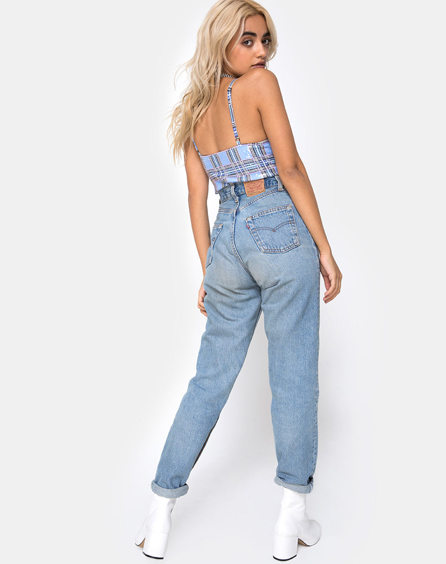 Image of Lantas Bodice in 90s Check with Clear Sequin