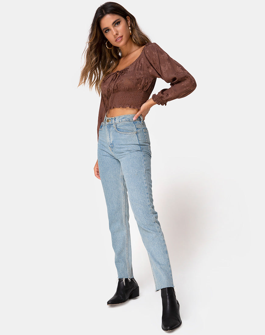 Image of Lancer Crop Top in Satin Rose Chocolate