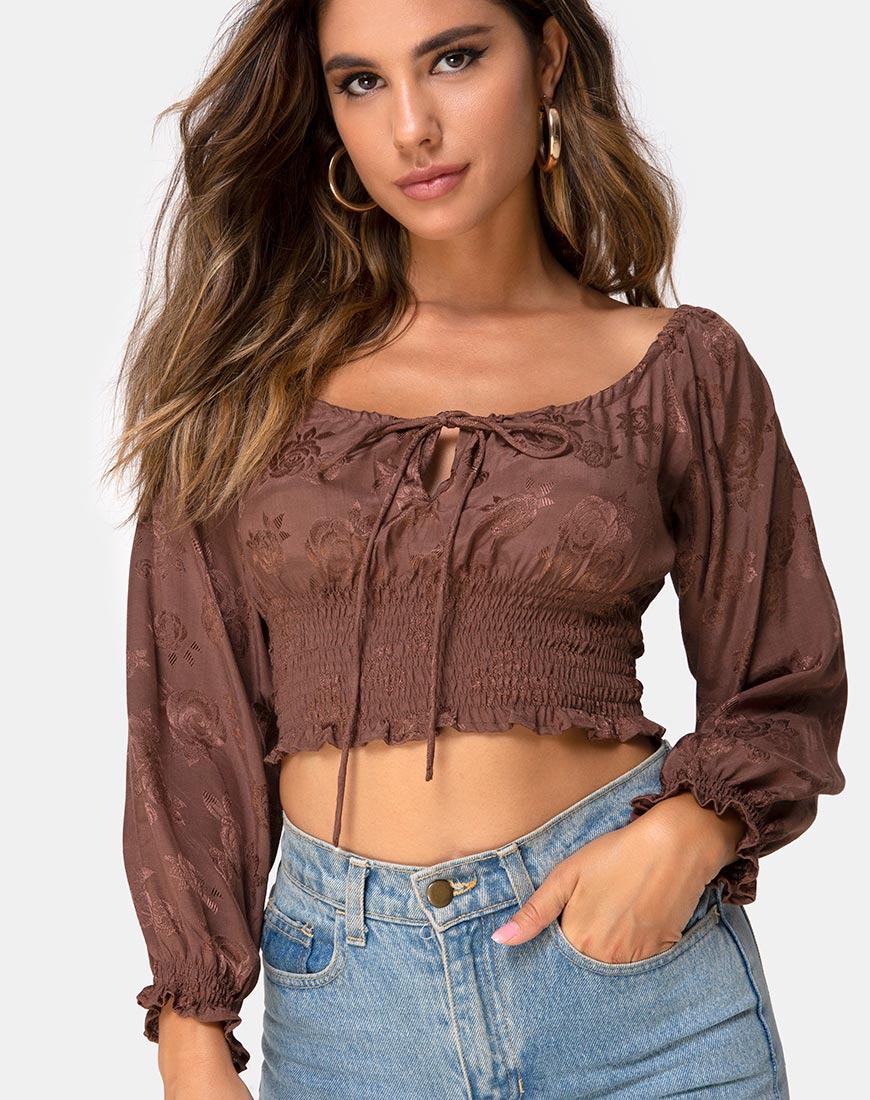 Image of Lancer Crop Top in Satin Rose Chocolate
