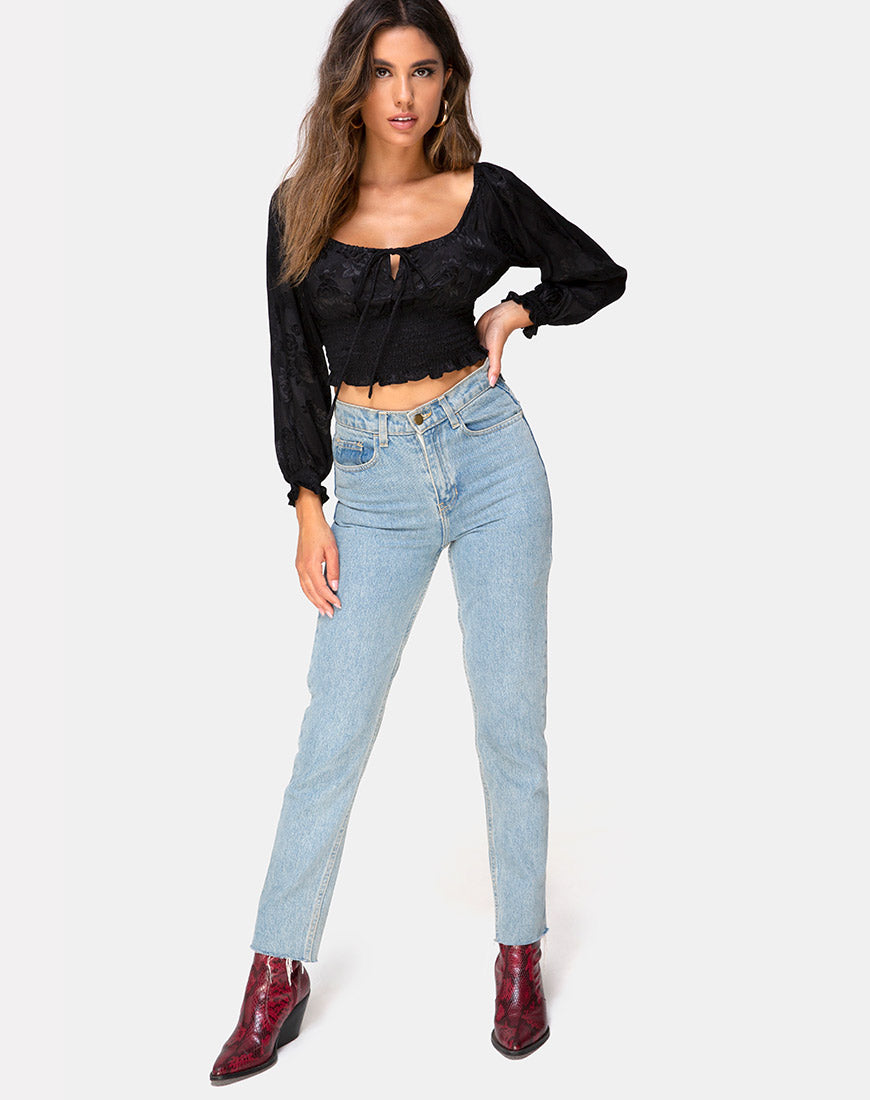 Image of Lancer Crop Top in Satin Rose Black