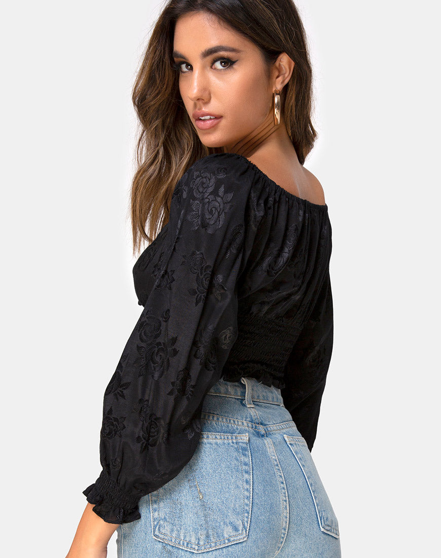 Image of Lancer Crop Top in Satin Rose Black