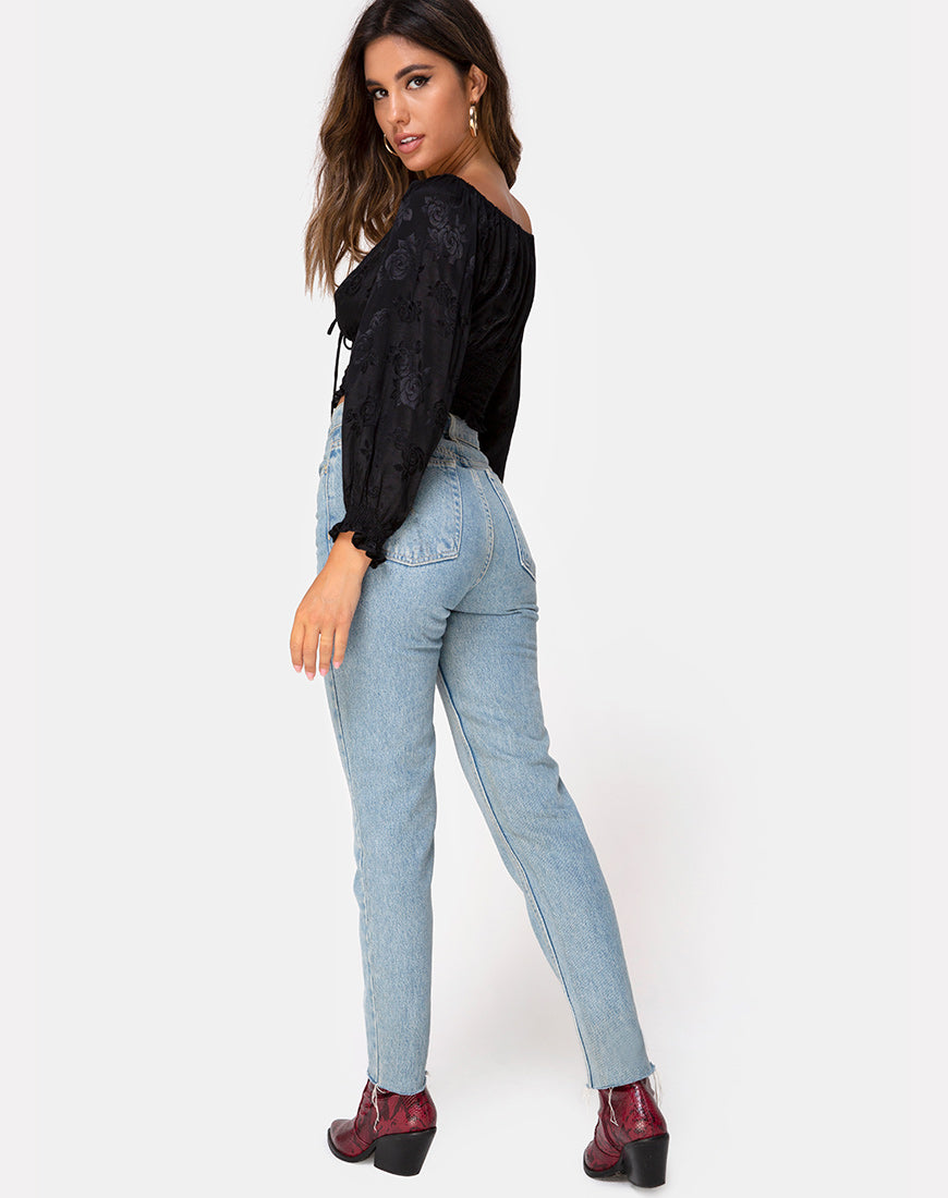 Image of Lancer Crop Top in Satin Rose Black