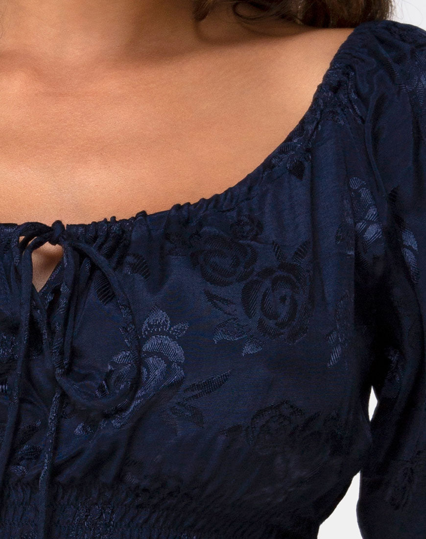 Image of Lancer Crop Top in Satin Rose Navy