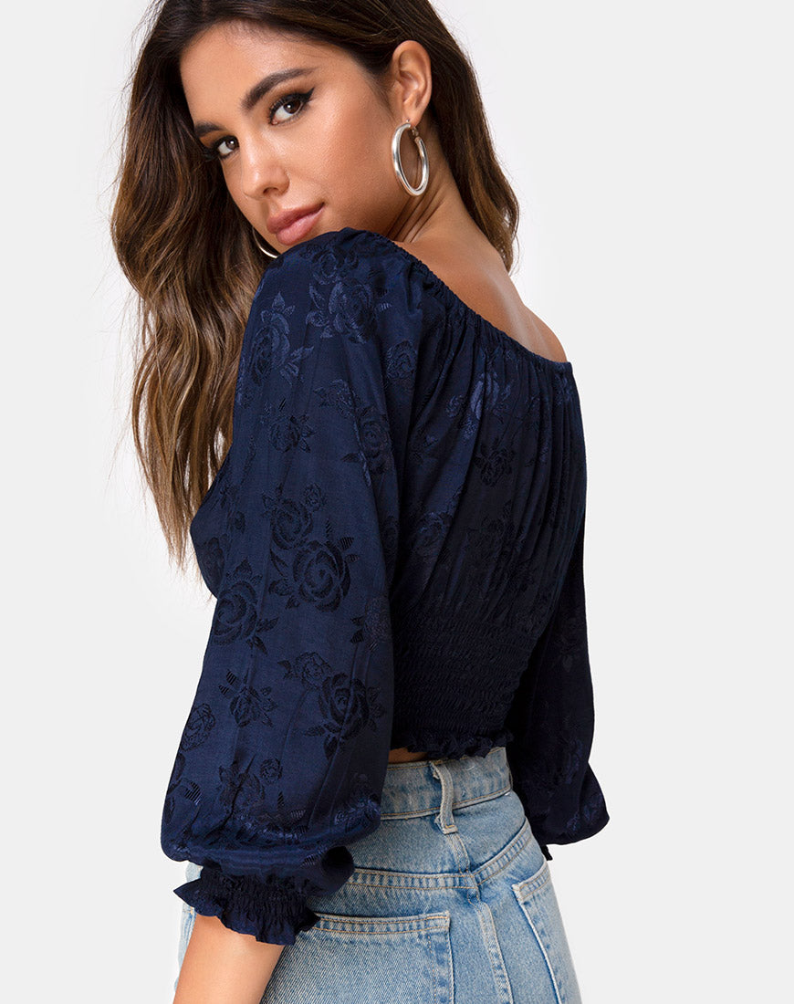 Image of Lancer Crop Top in Satin Rose Navy