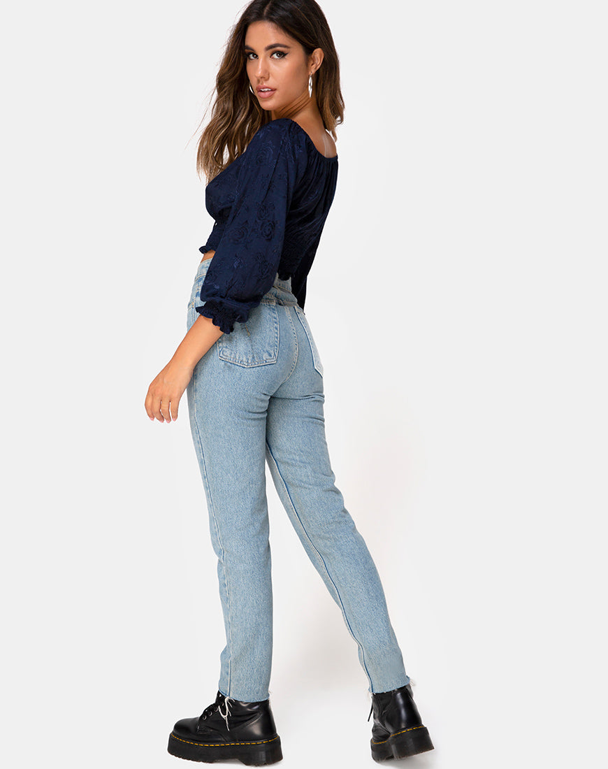 Image of Lancer Crop Top in Satin Rose Navy