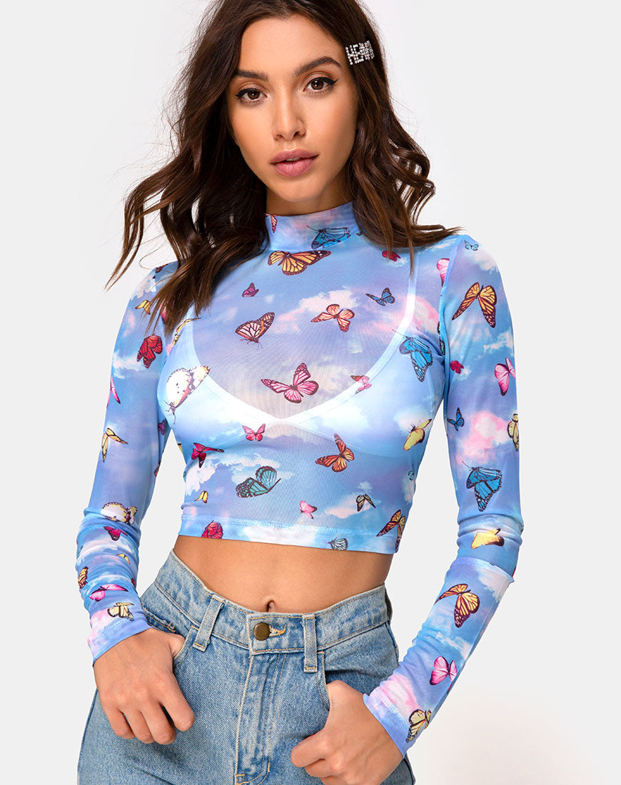 Image of Lara Top in Mesh Blue Butterfly