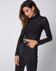 Image of Lara High Neck Crop Top in Net Crystal Black