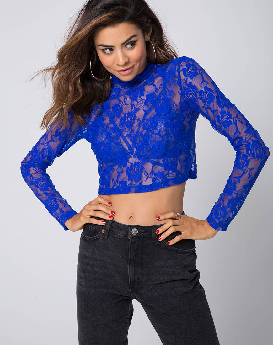 Larisa Top in Rose Ribbon Lace Cobalt