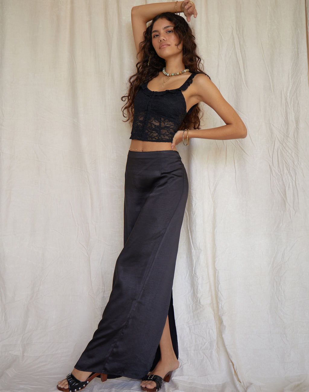 Layla Maxi Skirt in Satin Black