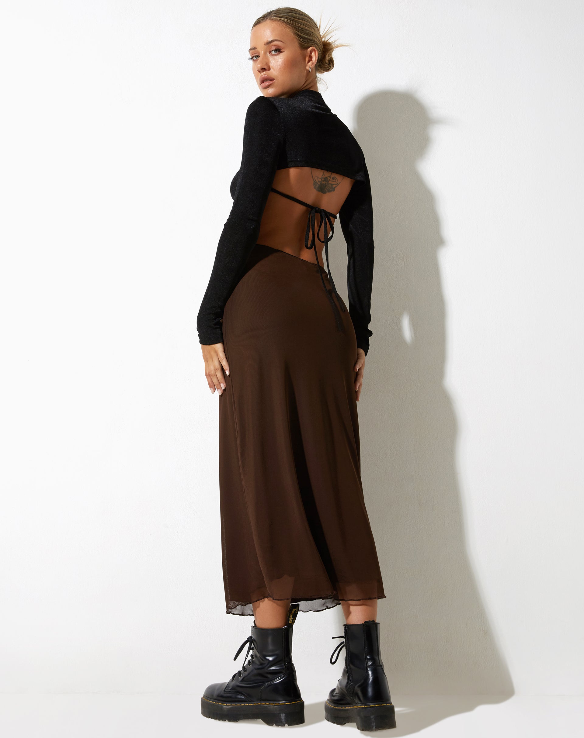 image of Lassie Midi Skirt in Mesh Brown