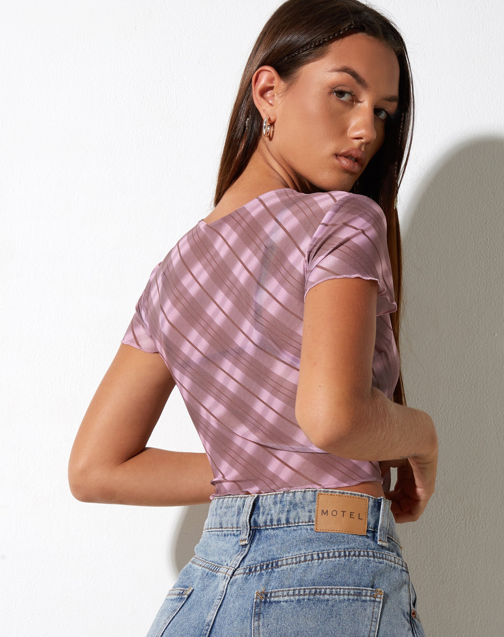 image of Tiney Crop Top in Pink Blurred Check
