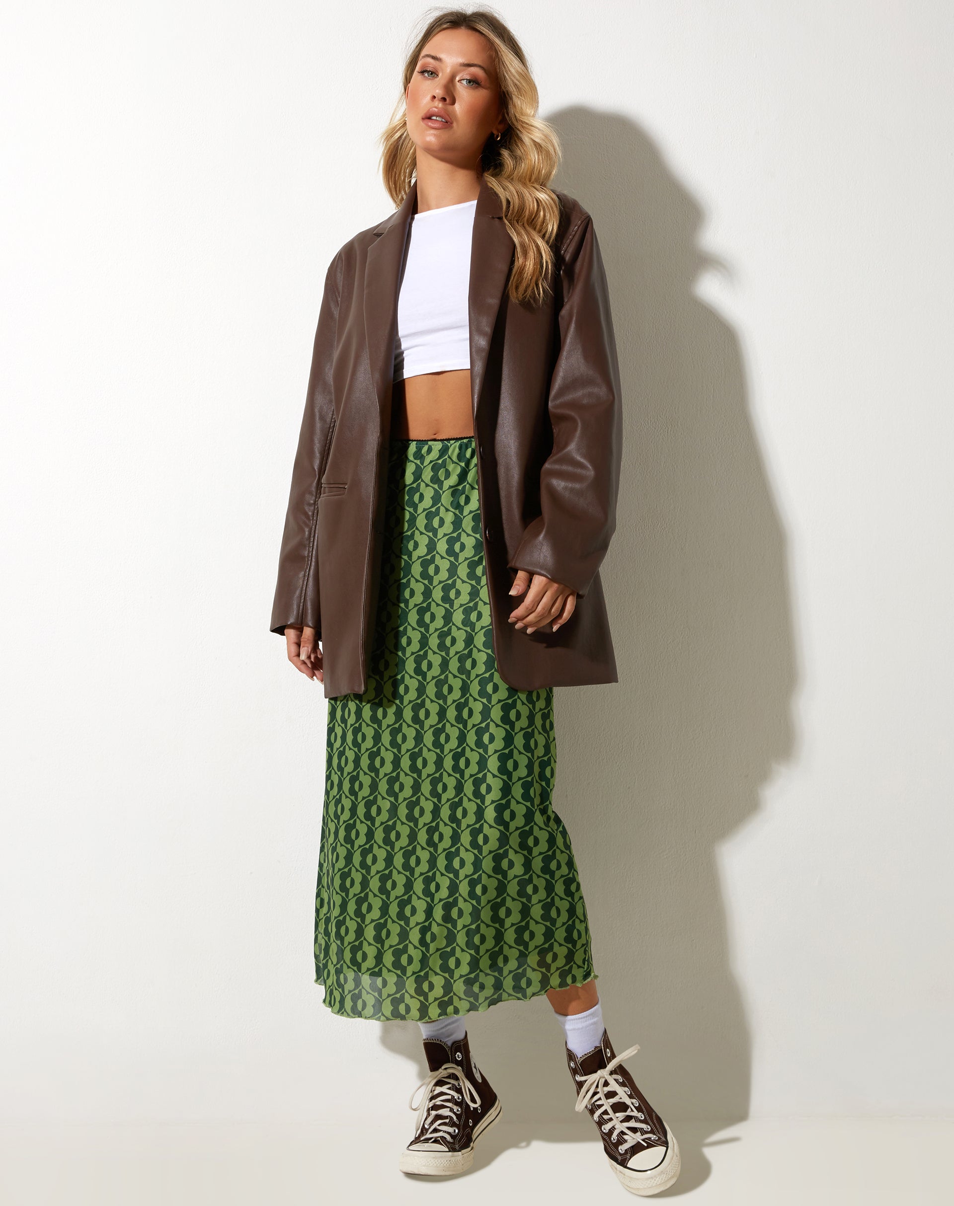 image of Lassie Midi Skirt in Wavy Daisy Green
