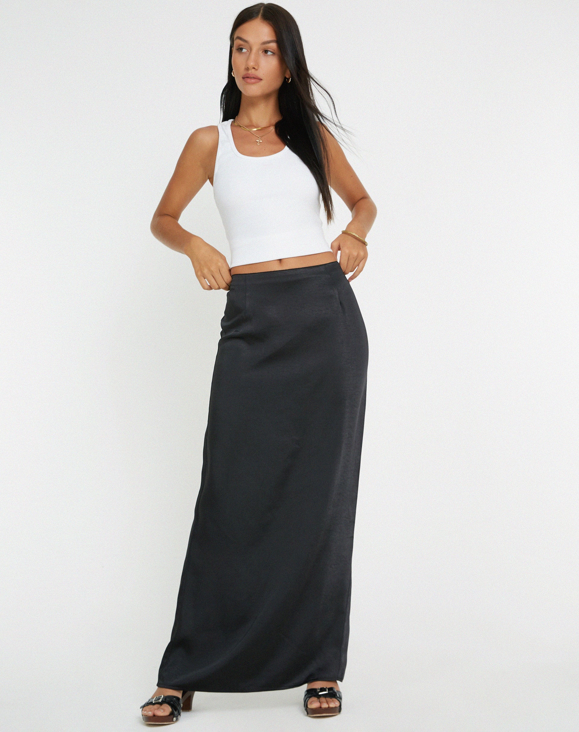 Layla Maxi Skirt in Satin Black motelrocks
