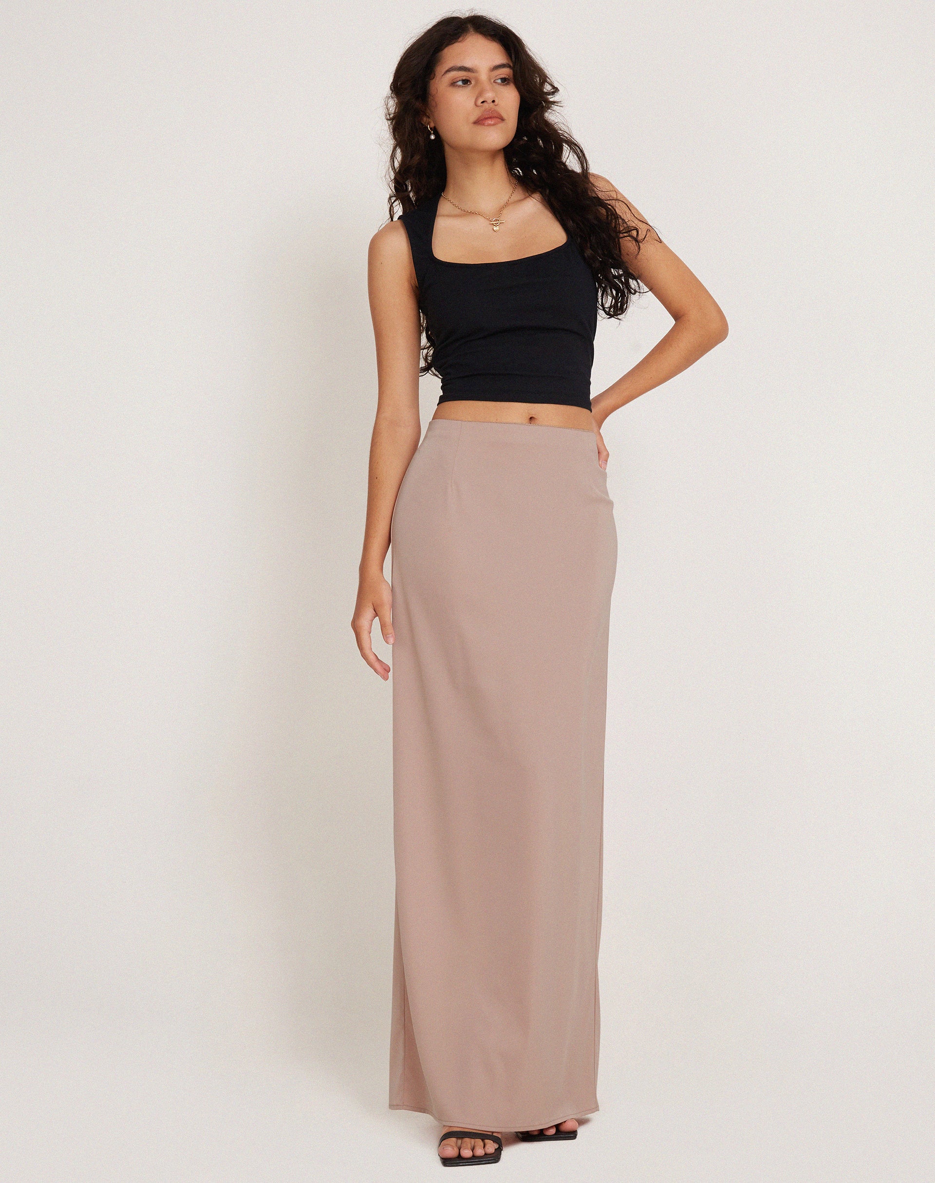 Image of Layla Maxi Skirt in Satin Dusky Pink
