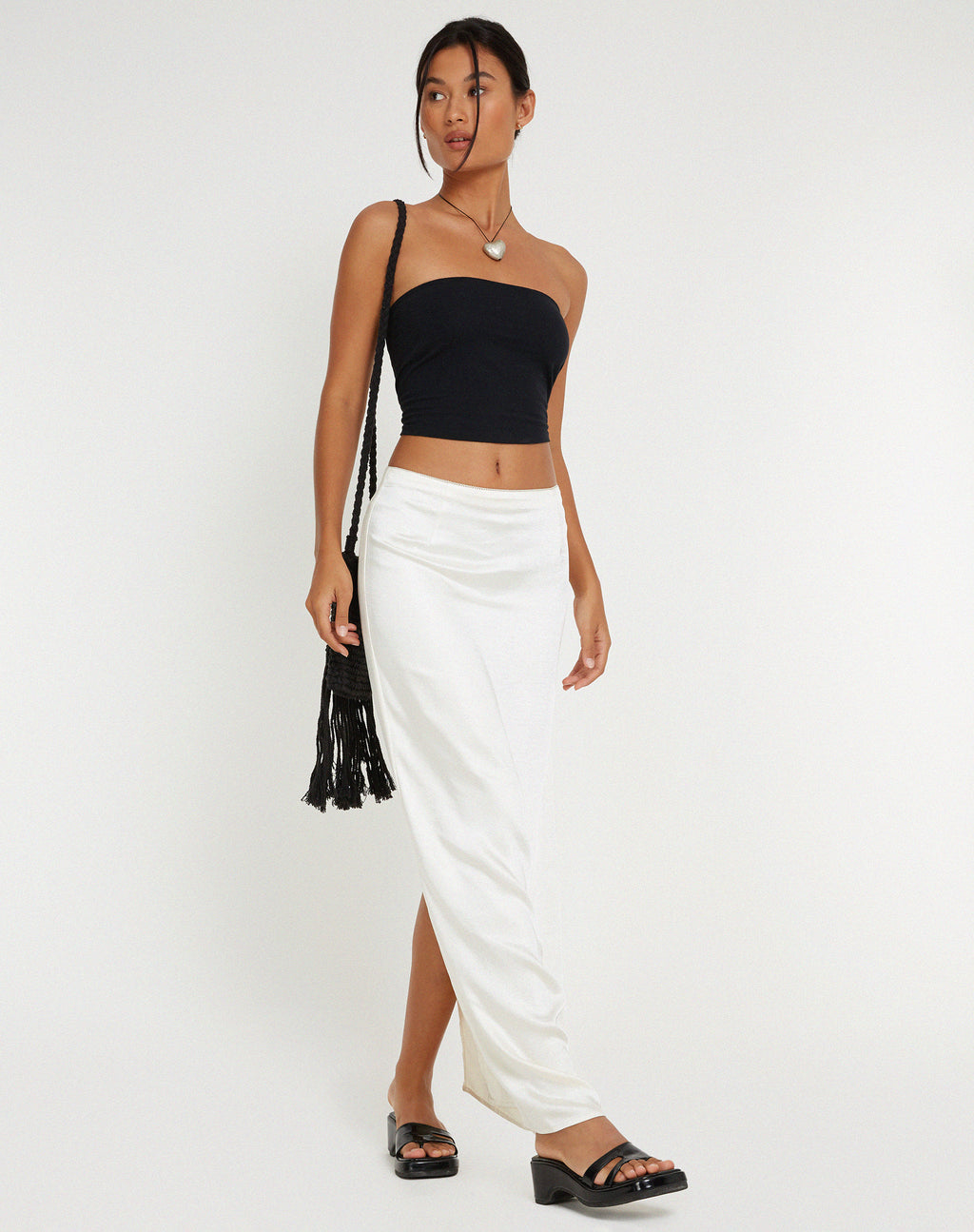 Layla Maxi Skirt in Satin Ivory