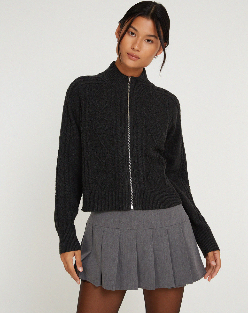 Lemila Cable Knit Jacket in Dark Shadow